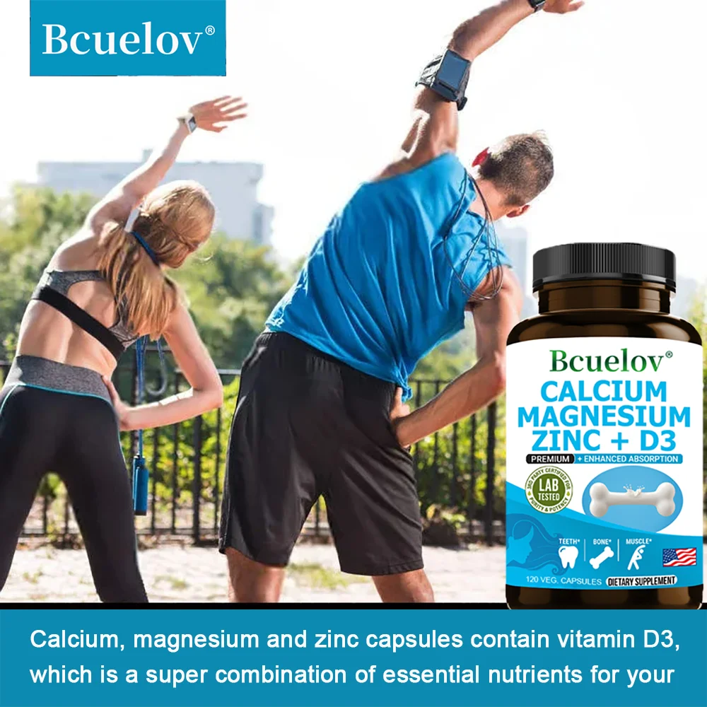 Bcuelov Calcium Magnesium Zinc Vitamin D3 Supplement - Bones Teeth Muscles Nerves Metabolism Protein Synthesis Immune System