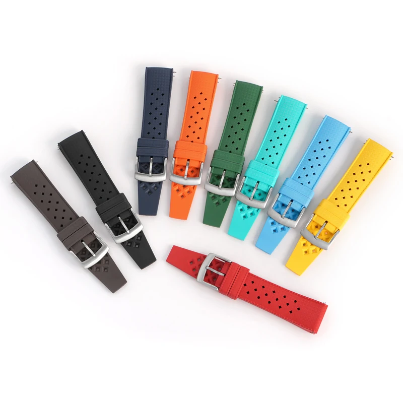 Fluoro Rubber Strap 20mm 22mm Quick Release Sport Waterproof Breathable Holes FKM Fluororubber Replace Watch Band for Men Women