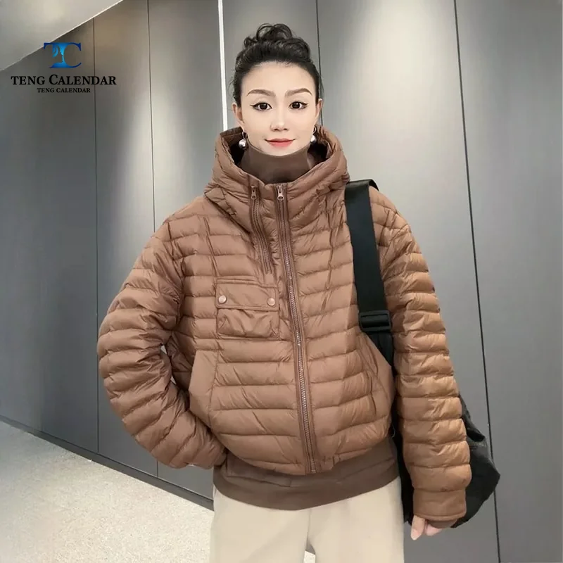 Women's Winter Short Down Jacket, Super Beautiful Hooded 90 White Duck Down Pork Rib Warm Jacket, New 2026 Model