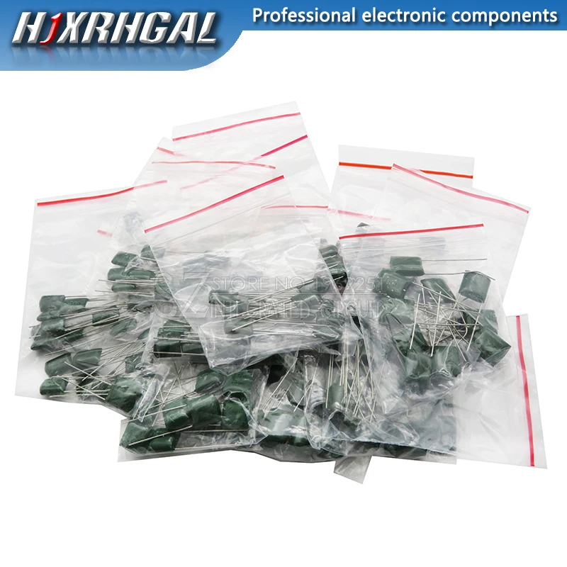 180pcs=18value*10pcs Polyester film capacitor Assorted Kit contains 2A104J 2A332J 2A472J 2A103J 2A333J 2A473J 2A563J 2A223J