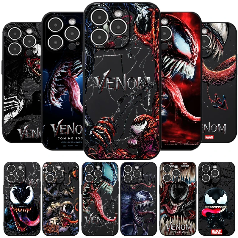 Marvel vingadores veneno para iphone 15 14 7 8 plus 13 12 11 pro max mini x xr xs max caso de telefone preto macio capa traseira funda escudo