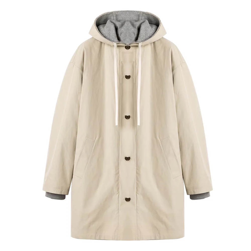 Shake fleece hooded two-piece khaki jacket with loose shoulder design #S4133