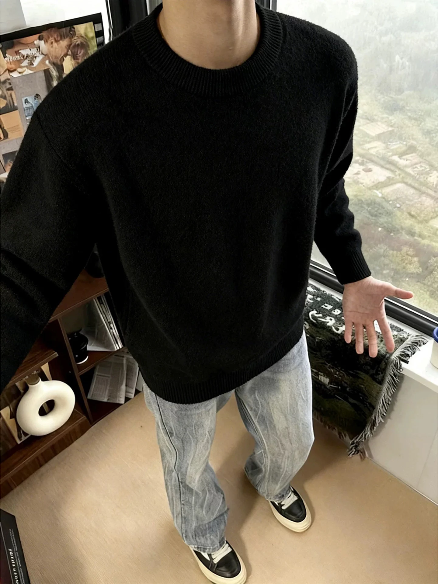 

Мужской свитер Bla Fce с подкладкой, утепленный, зимний, в американском стиле, мягкий, уютный, вязаный, Cleanfit, базовый слой, повседневная одежда