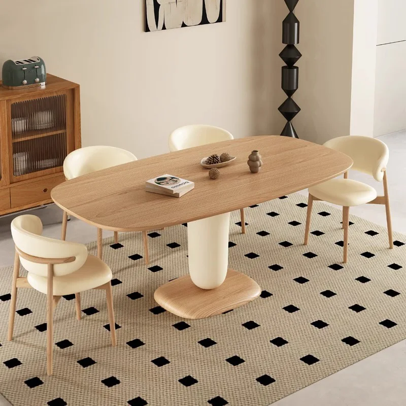 Dining table all solid wood dining table household small apartment one table four chairs rectangular cream wind