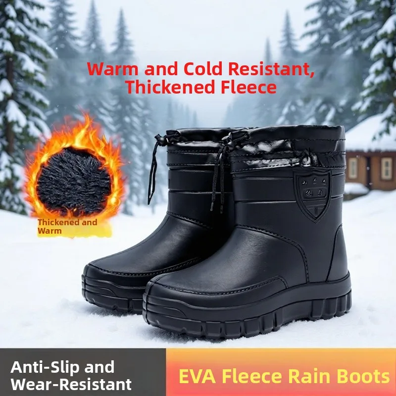 Botas de nieve impermeables con forro polar, caña alta, tacón grueso, estilo cocina, para mujer, de lona de algodón, con suela de goma antideslizante