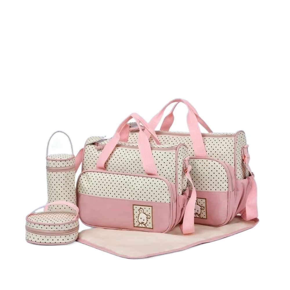 

5Pcs/Set Large Capacity Baby Bag for Mom Changing Pad Multifunctional Travel Stroller Organizer Built-in Diaper Pad