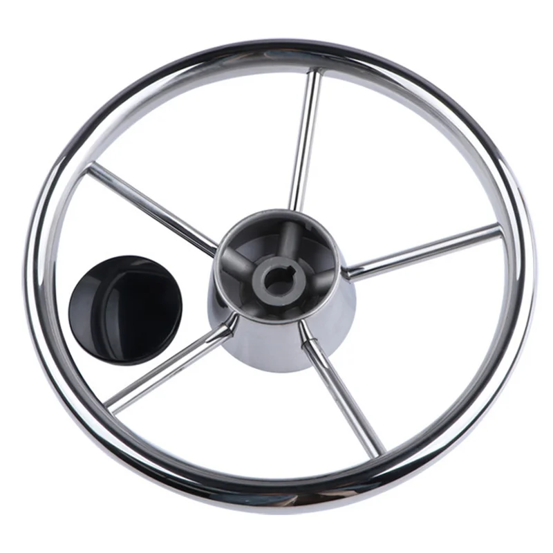 13.5 Inch 5 Spoke 25 Degree Stainless Steel Steering Wheel Adapter Fit for Marine Boat Yacht New