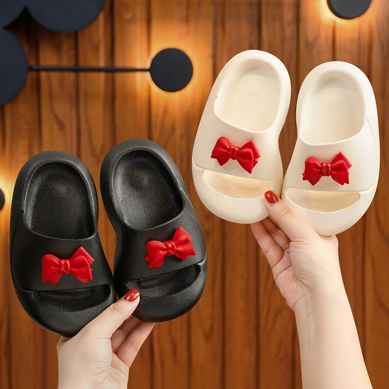 Children's bow-tie cool slippers lovely home bath anti-skid and deodorant girl's indoor and outdoor baby head soft sole slippers