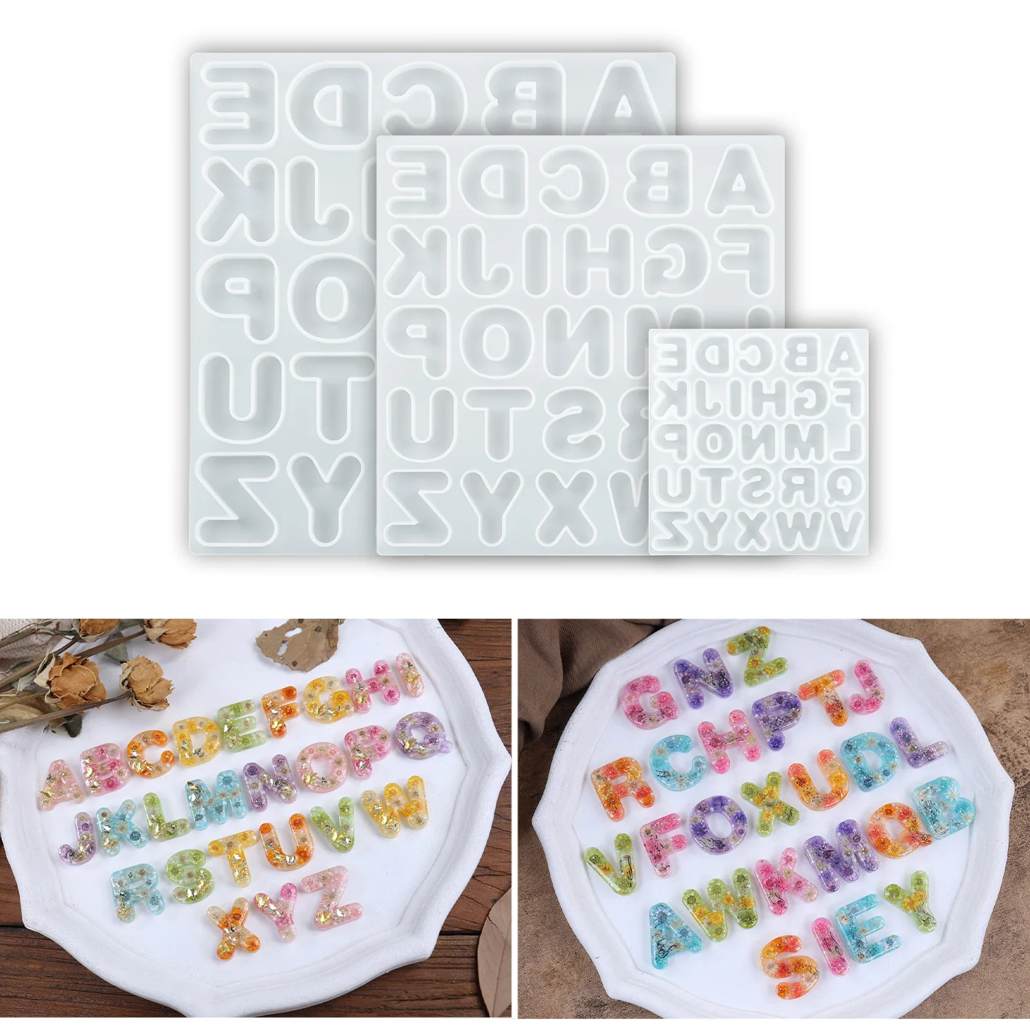 DIY Alphabet Crystal Epoxy Resin Mold Letters Keychain Pendant Mirror Silicone Mold