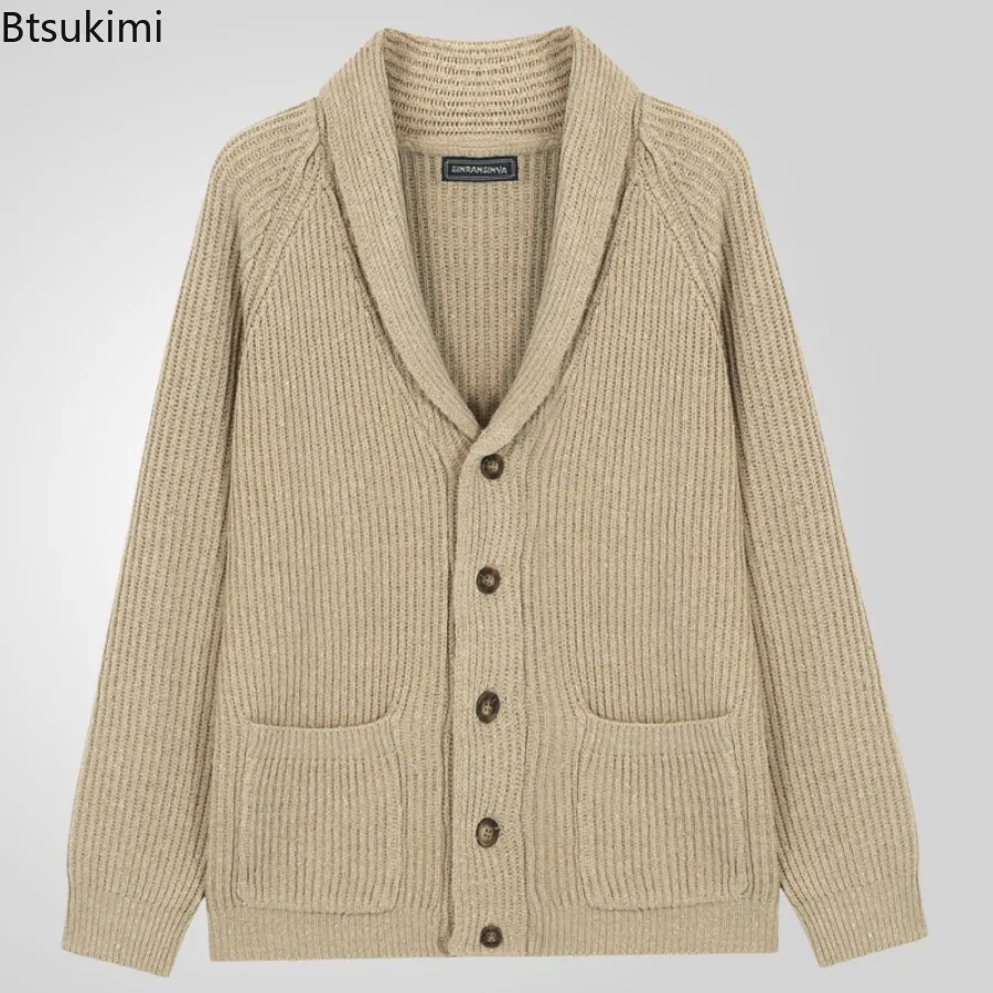 

2025 New Men's Solid Lapel Thick Sweaters Autumn Winter Long Sleeve Men Vintage Casual Cardigans Knitted Sweater Coats Gentleman