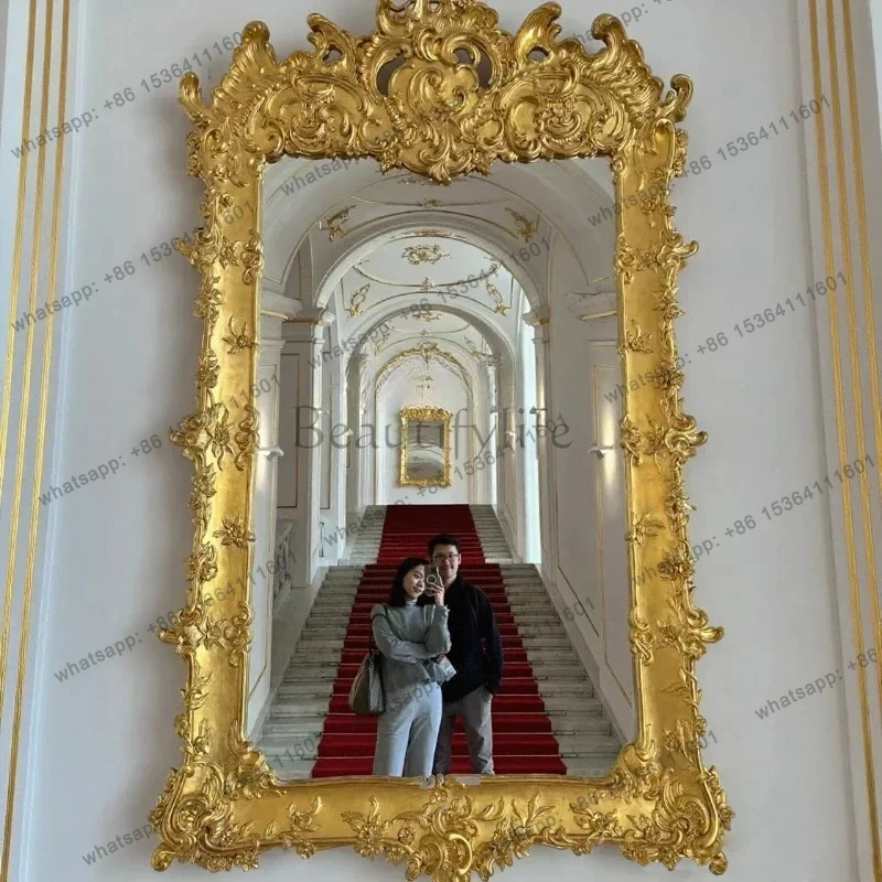 Hotel Lobby Wall-Mounted Mirror European Style Dining Side Mirror Entrance Carved
