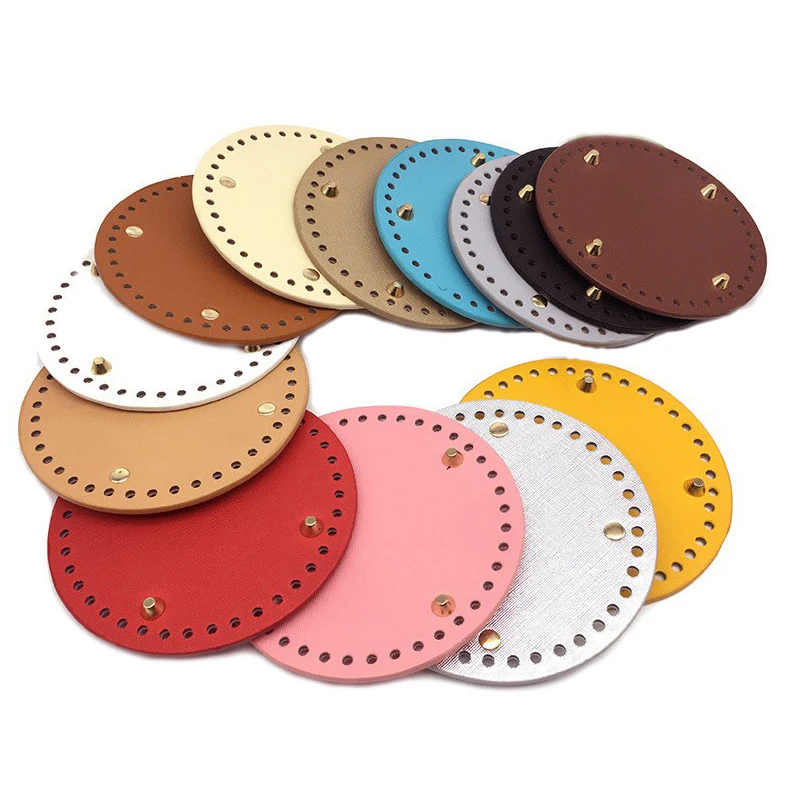 1PCS 15*15cm Round Bottom For Knitted Bag DIY Crochet Bag Bottom Accessories PU Leather Bag Base Handmade Bottom With Holes