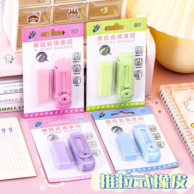 Criativo Deslizante Eraser Set para Crianças, Lápis Kawaii Eraser, Papelaria Escolar Material de Escritório, Bonito Macaron Cor Novidade Fácil