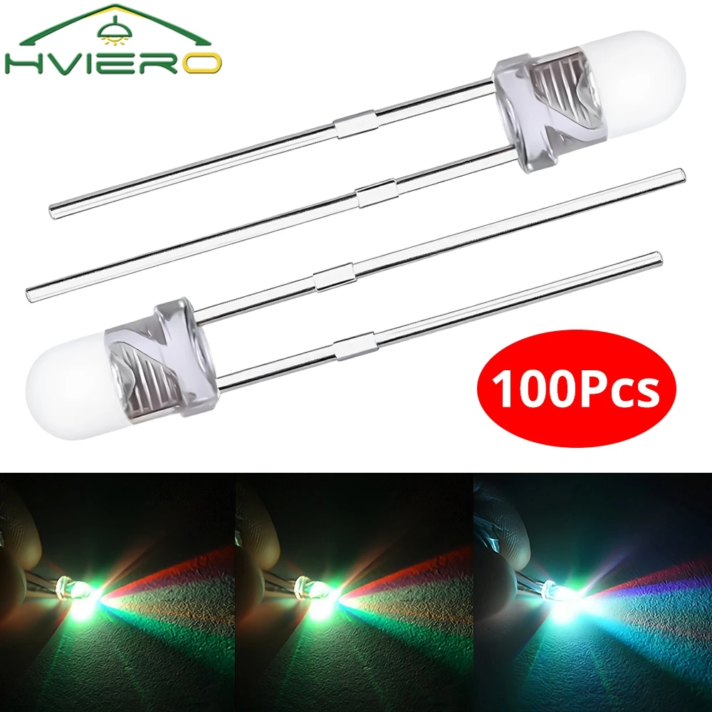 

100 шт., 3 мм, быстрая медленная RGB круглая вспышка, радуга, многоцветная, красная, зеленая, синяя, излучающие диоды, прозрачные светодиодные лампы 2,0 ~ 3,4 В