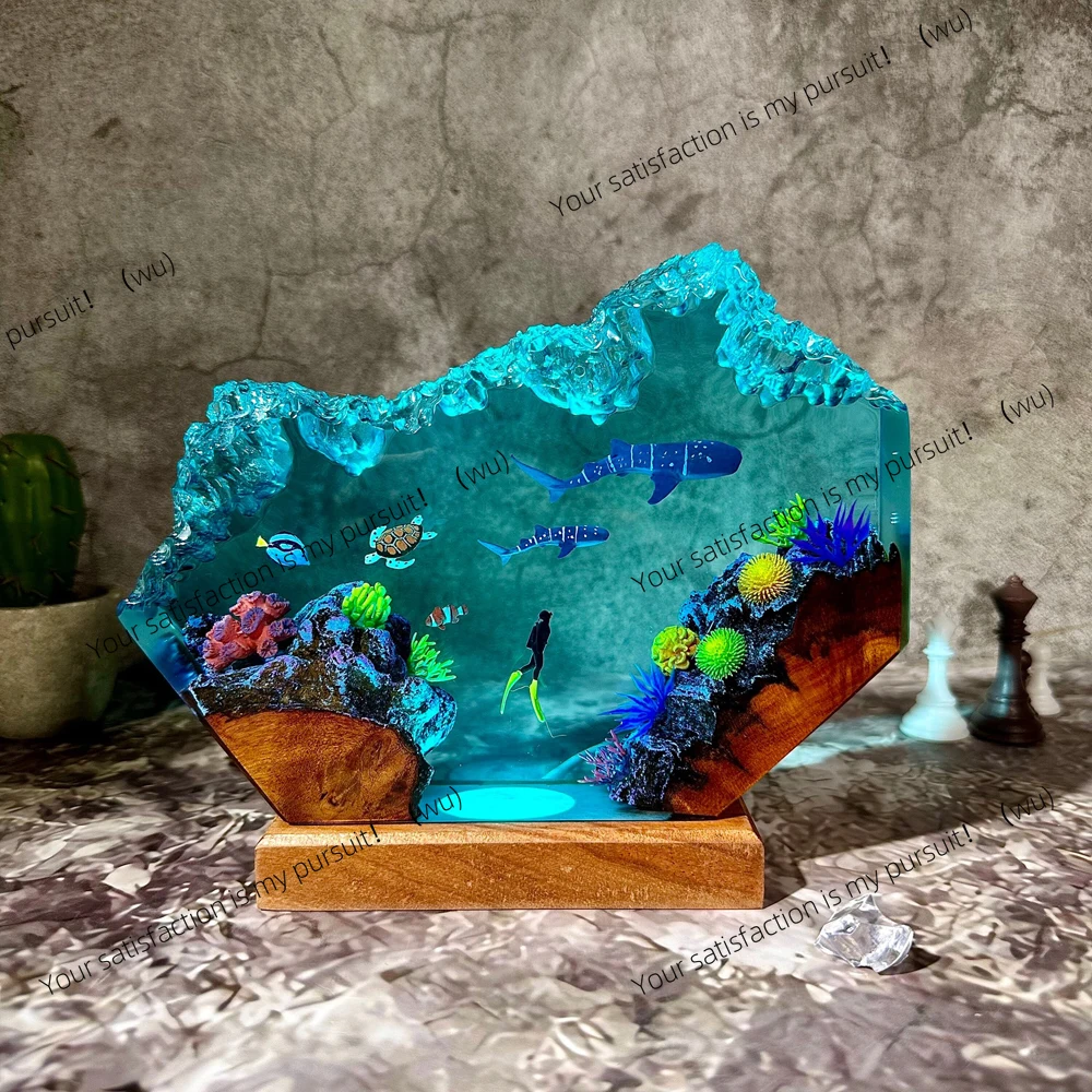 Resin table lamp, built-in underwater world creature modeling, creative art decoration night lighting, USB charging