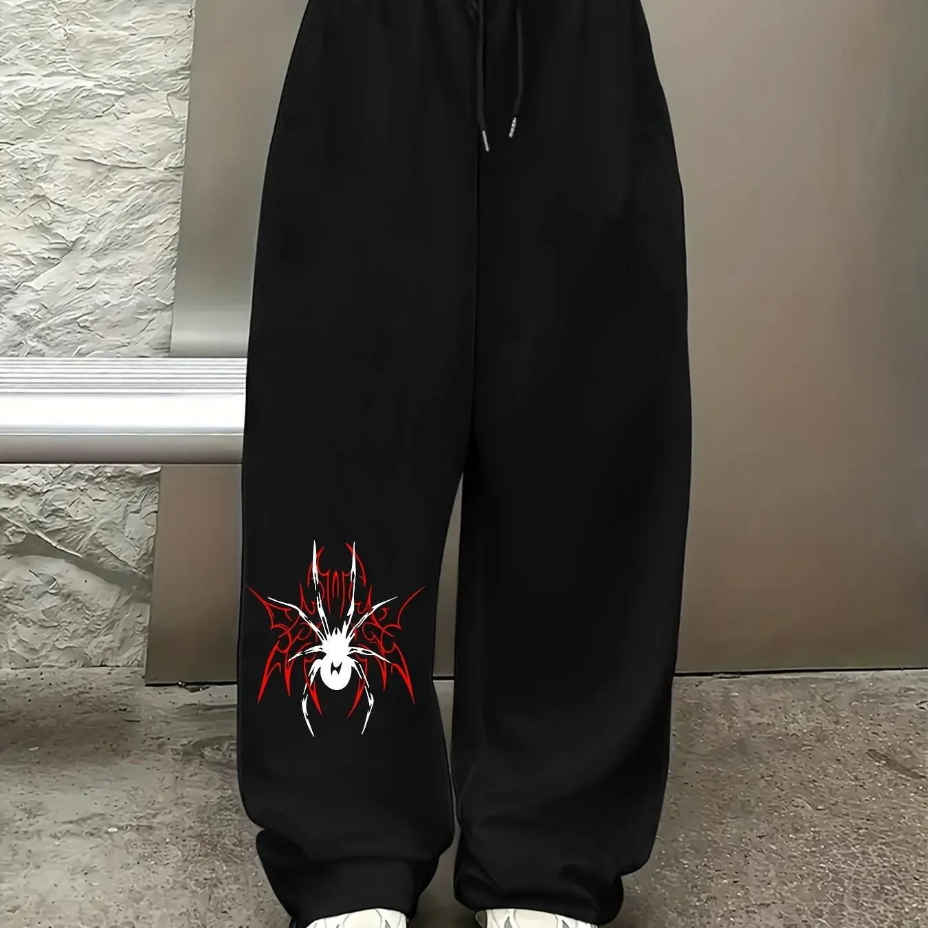 

Spider Print Casual Joggers with Drawstring Elastic Waist, Women's Straight-Leg Pants