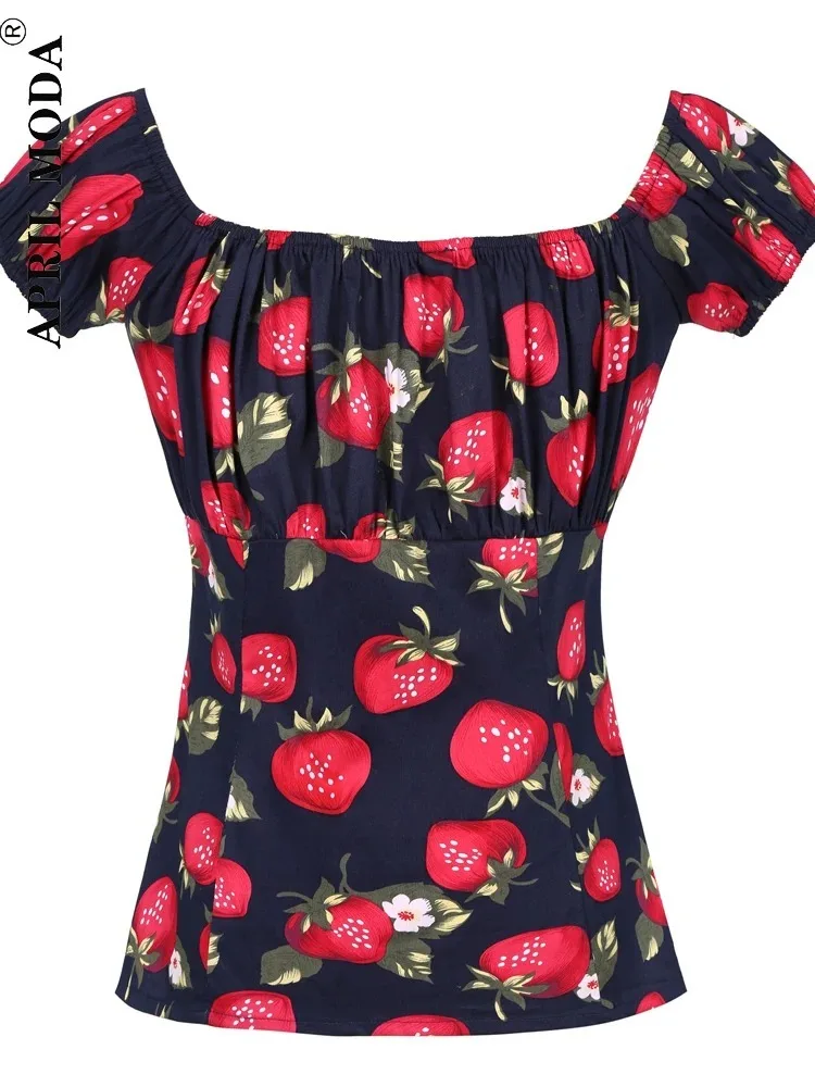 Blusa gótica Punk de manga abullonada para mujer, blusa Retro con estampado de estilo callejero, Tops informales de algodón Pinup de los años 50 y
