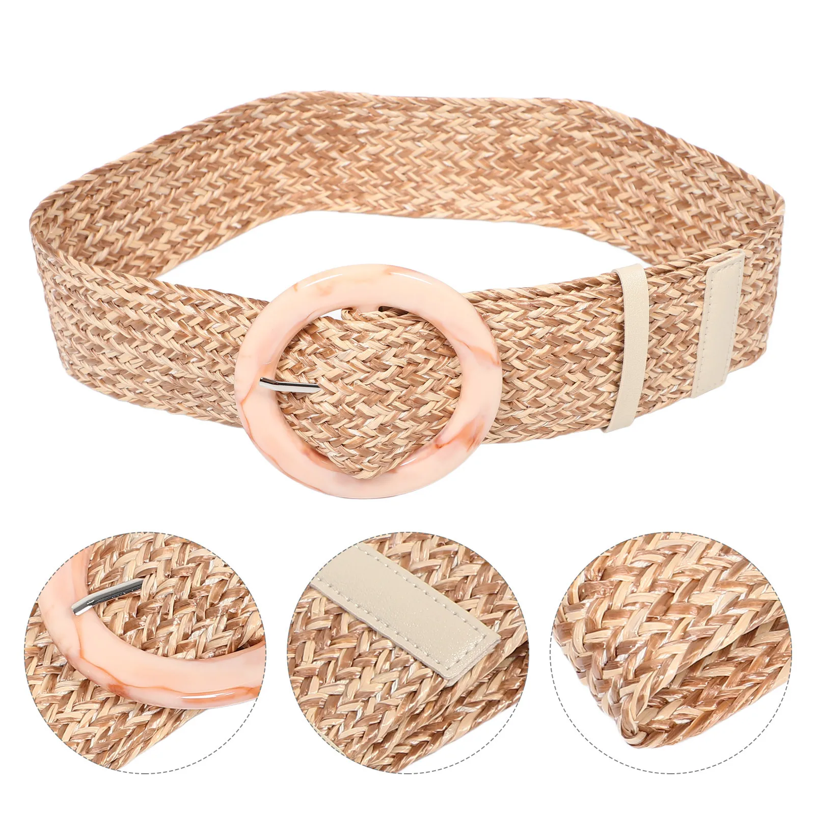 

For Women Boho Wide Waist Belt Colorful Buckle Summer Braided Raffia Belt Fashion Bohemian Belts For Women Beach Accessory