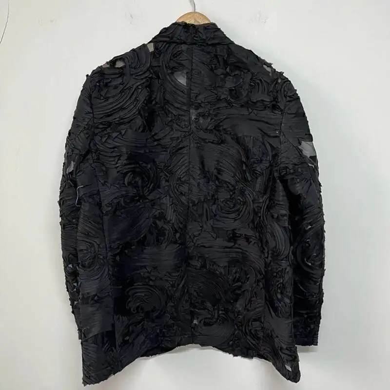 Men's Solid Color Suit Jackets Summer Breathable Three-dimensional Floral Perspective Haute Quality Male Blazers XDG6