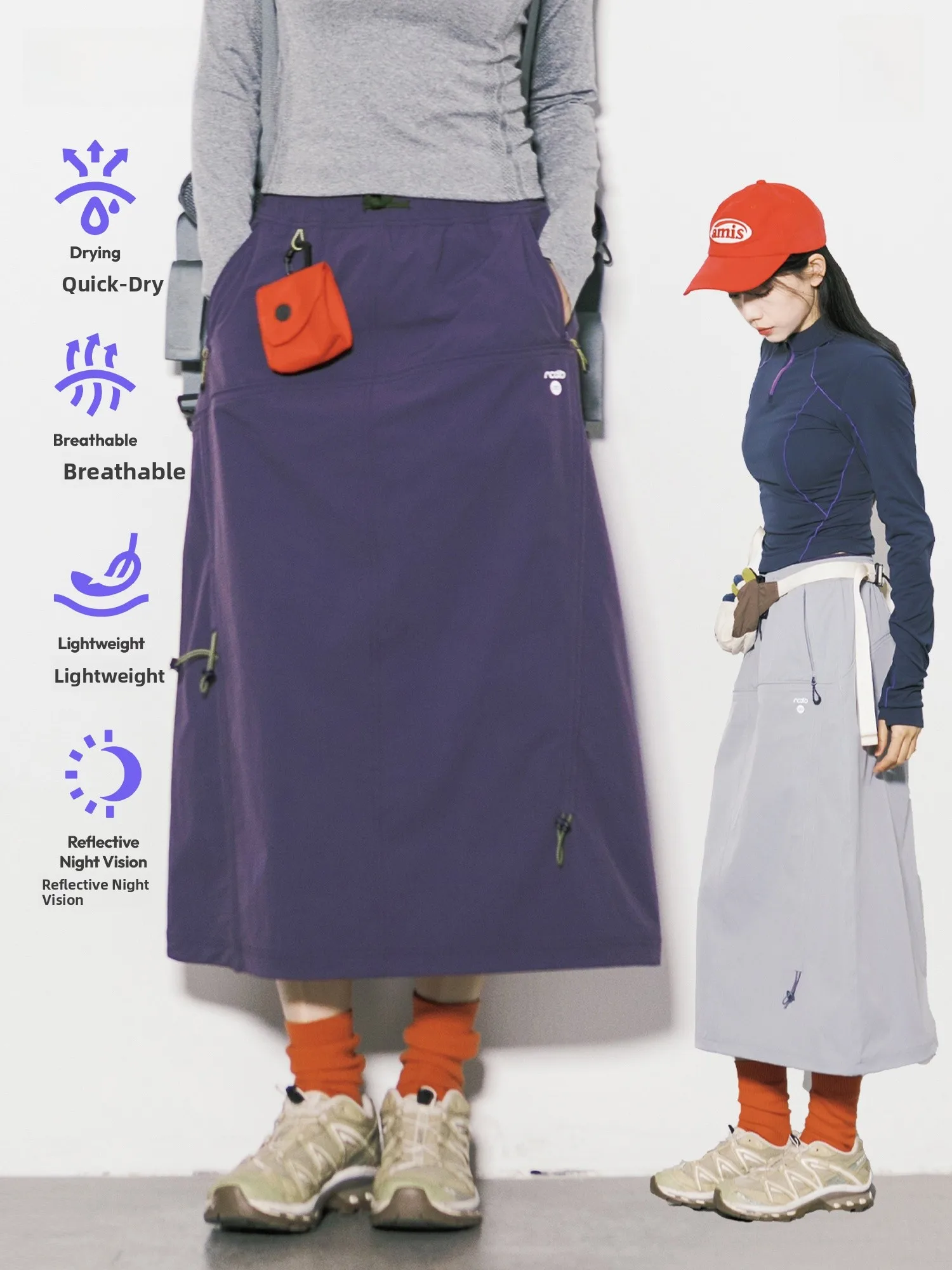 Outdoor Women's A-Line Skirt with Pockets Zipper Lightweight Quick Dry Breathable Reflective Print City Outdoor Style Skirt
