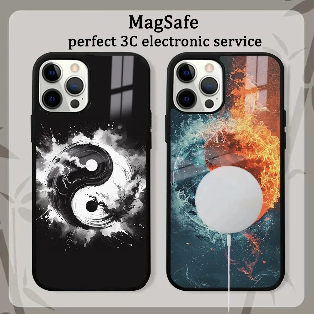 Eight Diagrams Taiji Yin Yang Cover  Phone Case For iPhone16 15 14 13 12 11 Pro Max Plus Mini Mirror Magnetic Cover