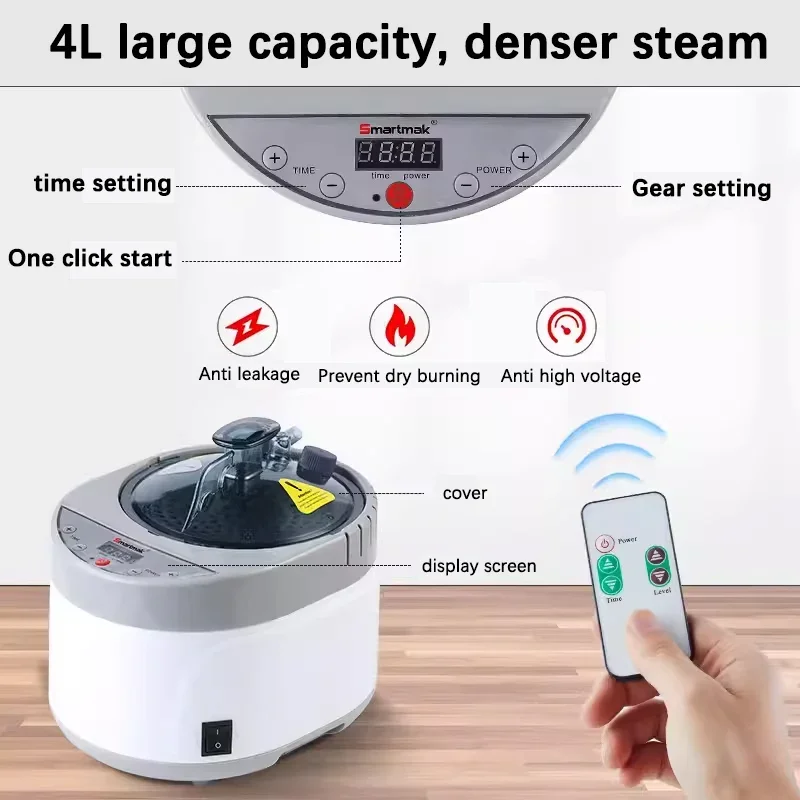 for Portable Sauna Steamer 4L Sauna Steam Generator with Remote Control Home Sauna Steam Pot Stainless Steel Pot