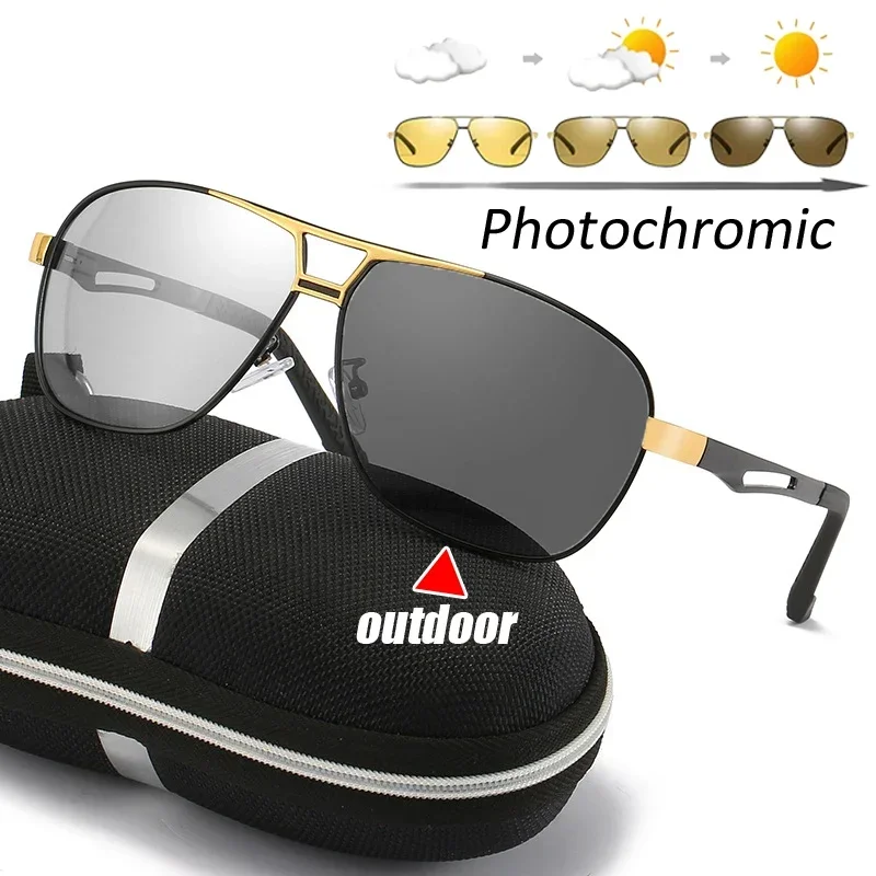 Trendy Square Polarized Photochromic Sunglasses Luxury Women Men Pilot Shades Sun Glasses Outdoor Anti-UV Driving Oculos De Sol