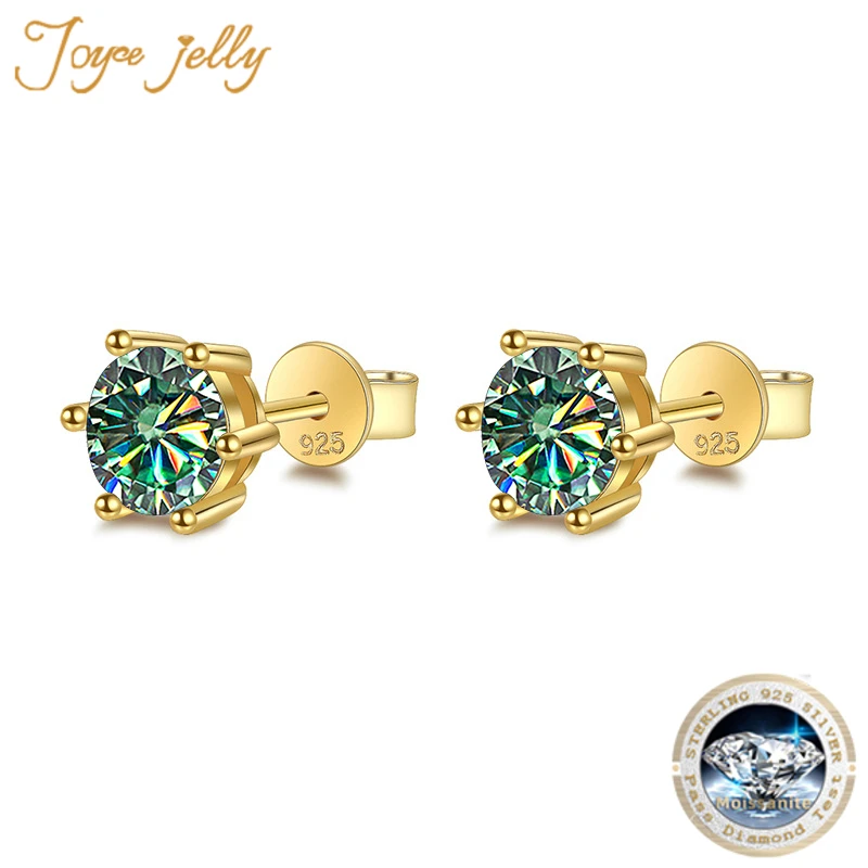 JoyceJelly Classic Six Prong 925 Sterling Silver Plated 18K Gold VVS D-COLOR Moissanite Earrings 8H8A Cut Female Wedding Jewelry