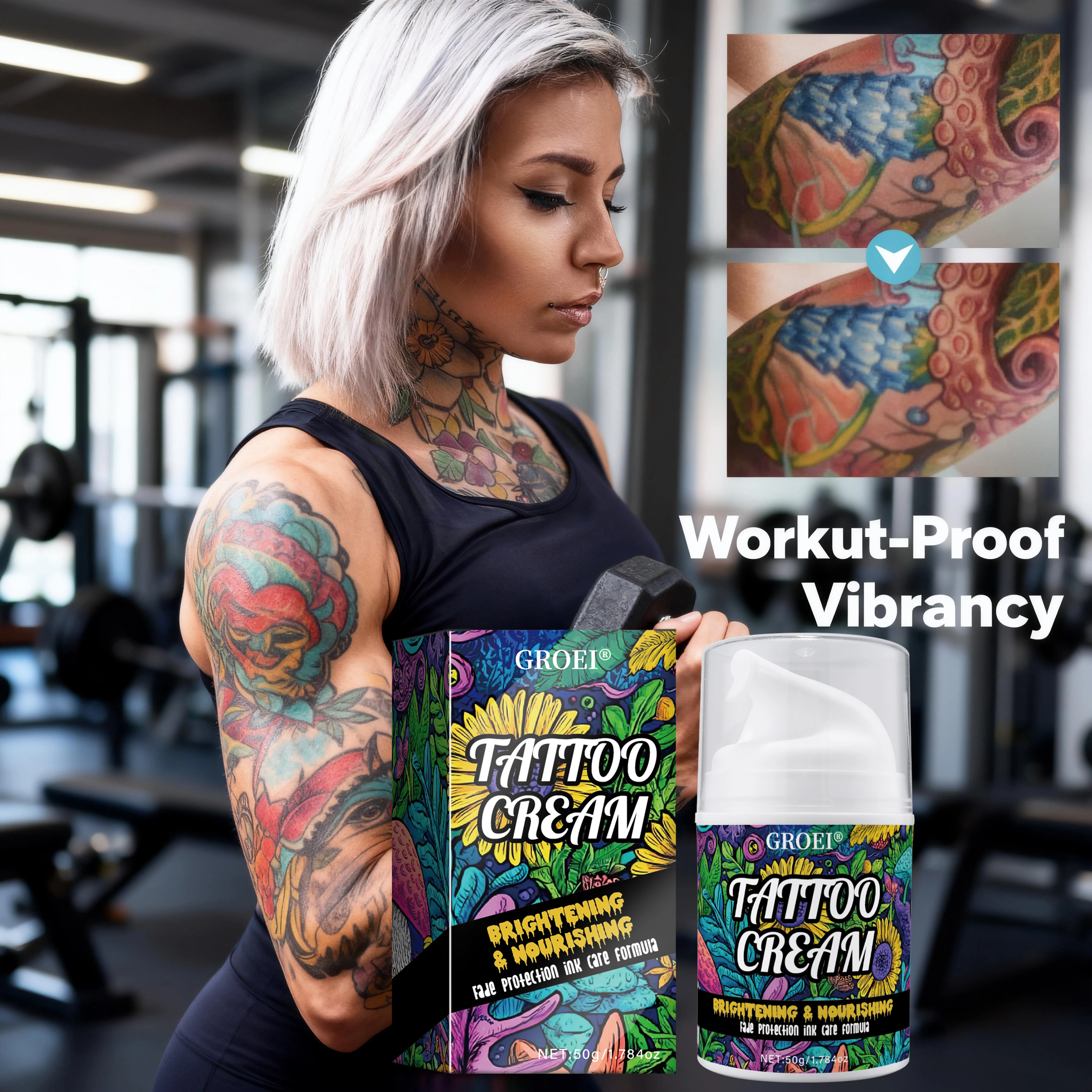 

Крем для ухода за татуировкой GROEI — целебный бальзам после татуировки с кокосовым маслом и центеллой, цветной фиксатор, увлажнение и защита кожи