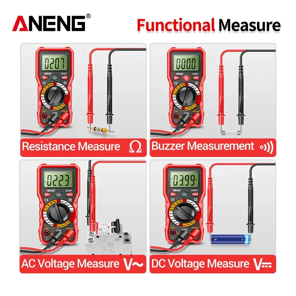 ANENG SZ301 Digital Multi range Multimeter AC/DC Voltage and Current Automatic Tester Resistance Ohm Current Meter Capacitance M