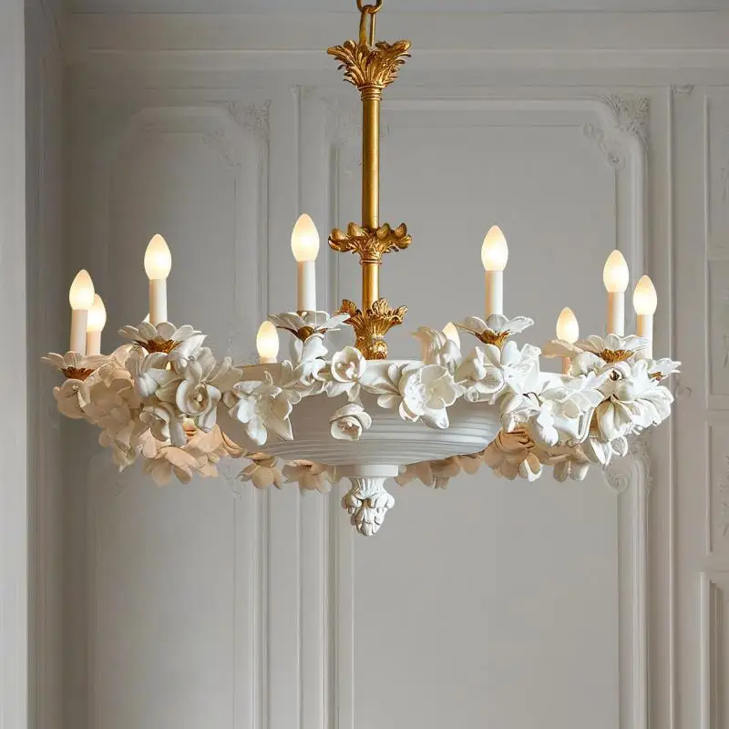 European-style 3D Relief Flower LED Chandelier Light for Living Room Castle Hotel church Luxury Copper Resin gypsum chandeliers