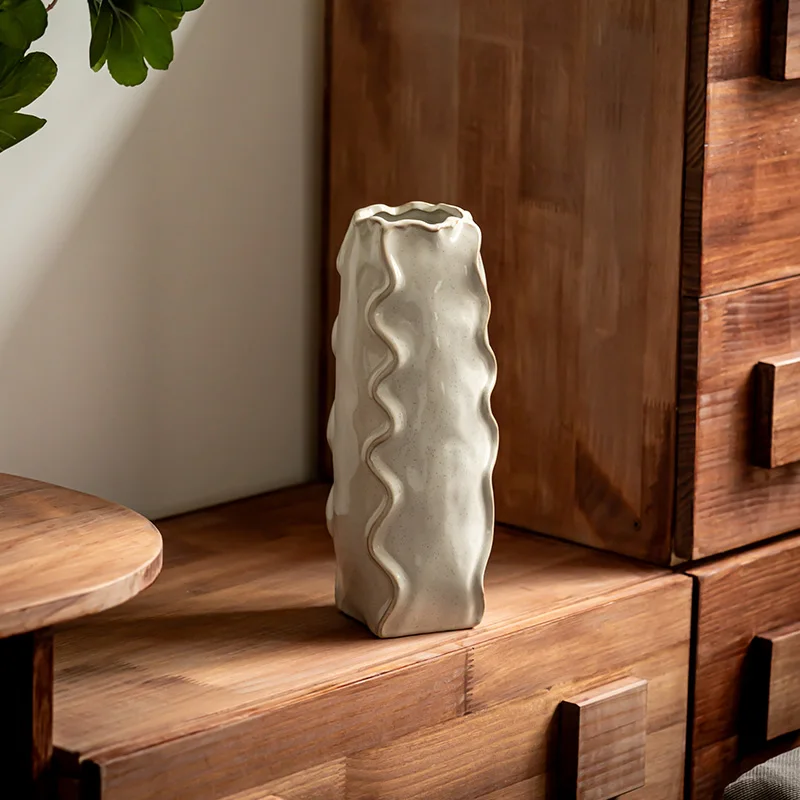Nordic Ceramic Plain Fired Minimalist Vase, Home Office, Tabletop Dining Table Living Room Bedroom, Decoration, Flower Ware, 1Pc