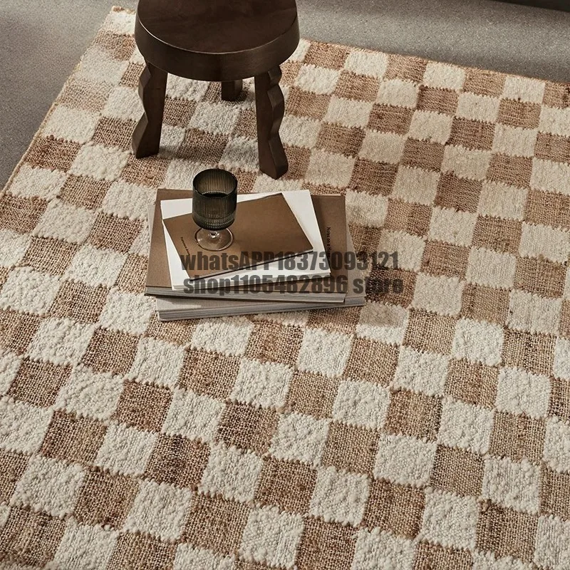 Plaid Carpet Woven Jute Blended Blanket Nordic Bedside Blanket Floor Mat