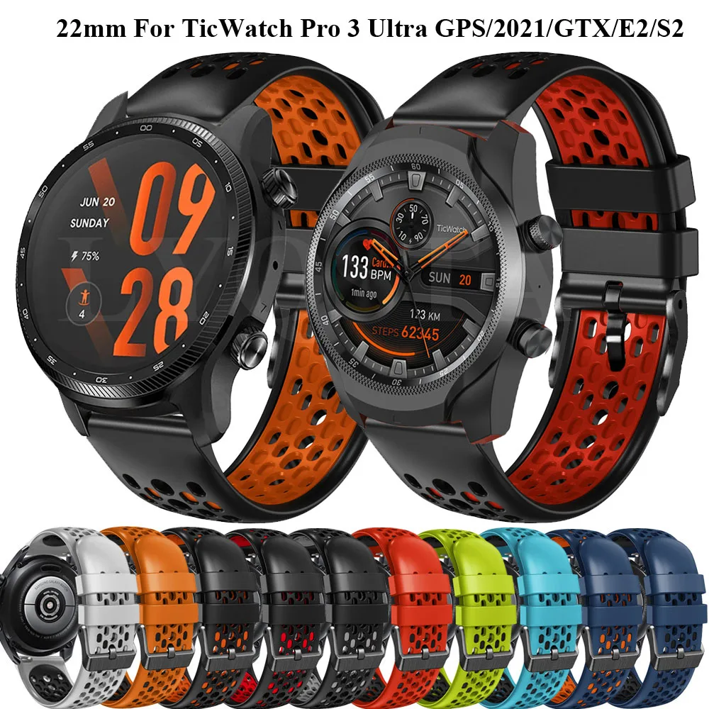 22mm Smart Watchband For TicWatch Pro 3 Ultra GPS/TicWatch Pro 3 LTE/2021/GTX Silicone Bracelet Strap Wristband Accessory Easy