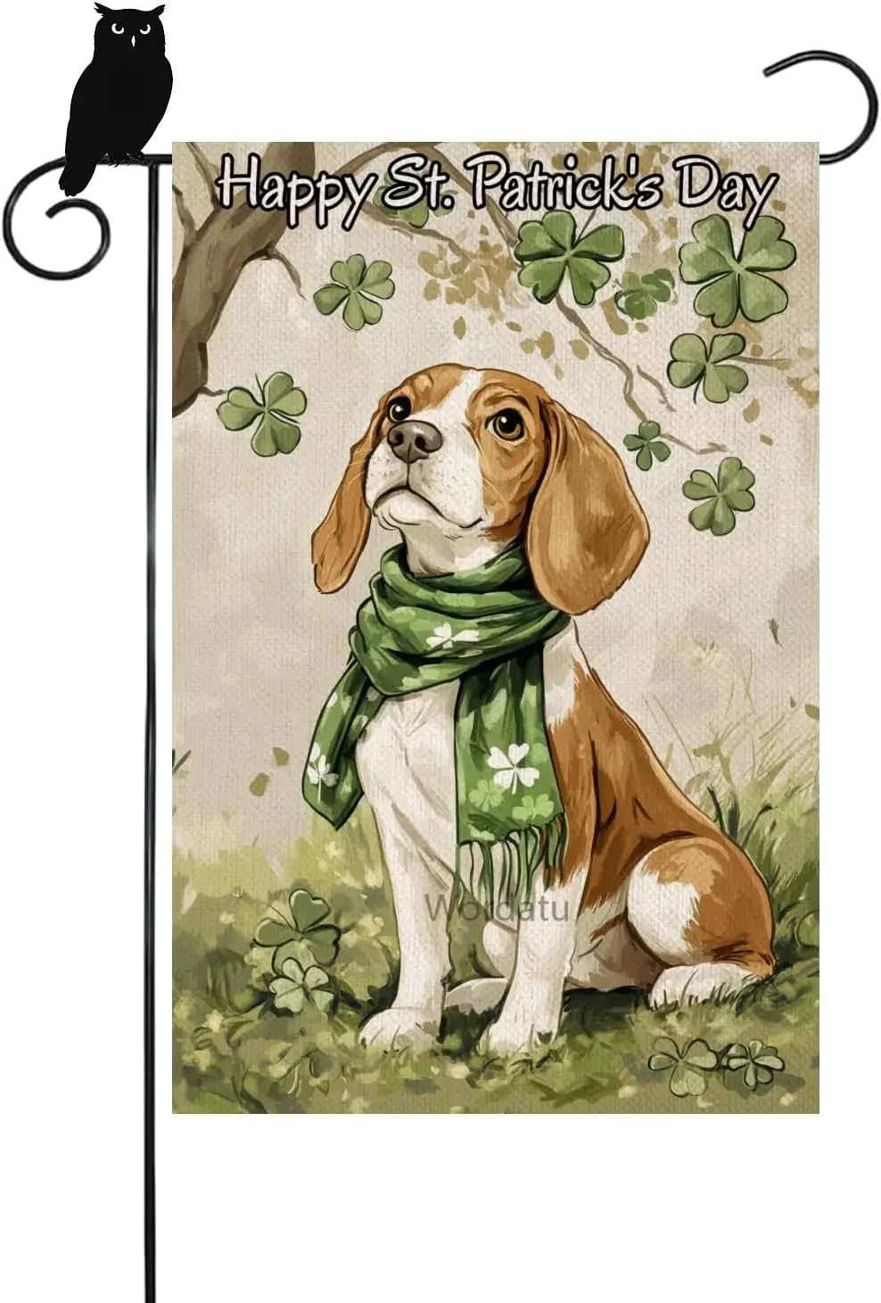 Wordatu Welcome Happy St. Patrick's Day Beagle Garden Flag 12x18 Double Sided Spring Yard Shamrock Clover Sign for Home  LLO uui