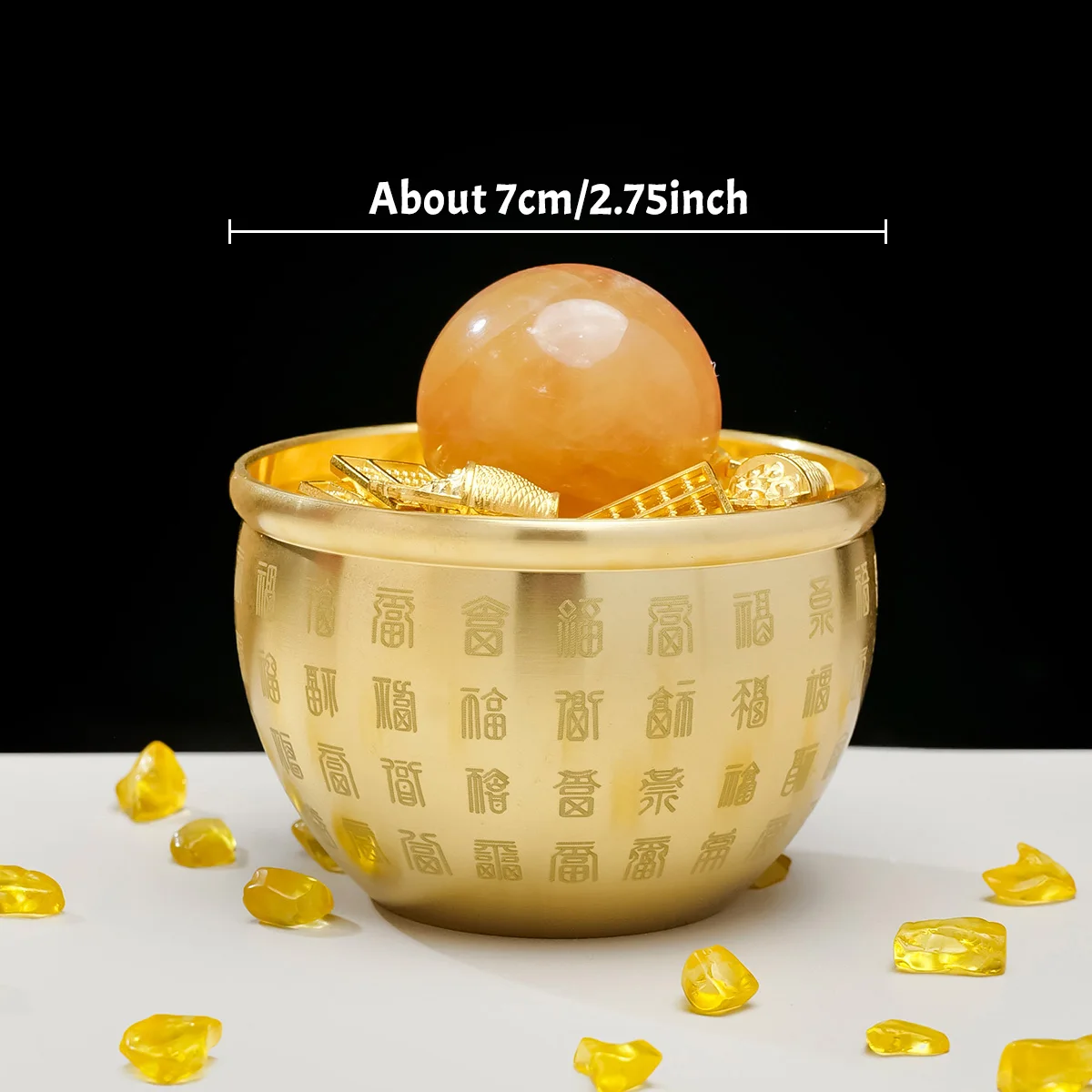 1set Hundred Blessings Wealth Jar with Crystal Ball, Treasure Bowl, Ingot and Abacus, Fortune Desktop Ornament