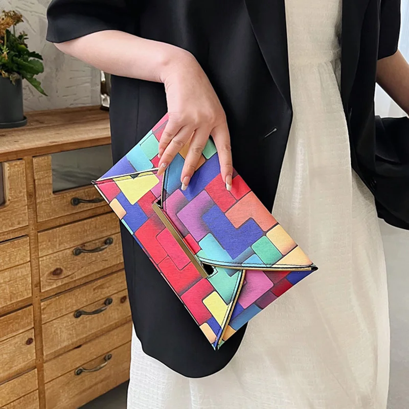 Fashion Rainbow Color Clutch Bags For Women Designer Handbags And Purses 2023 New Envelope Hand Bag Ladies Phone Pocket