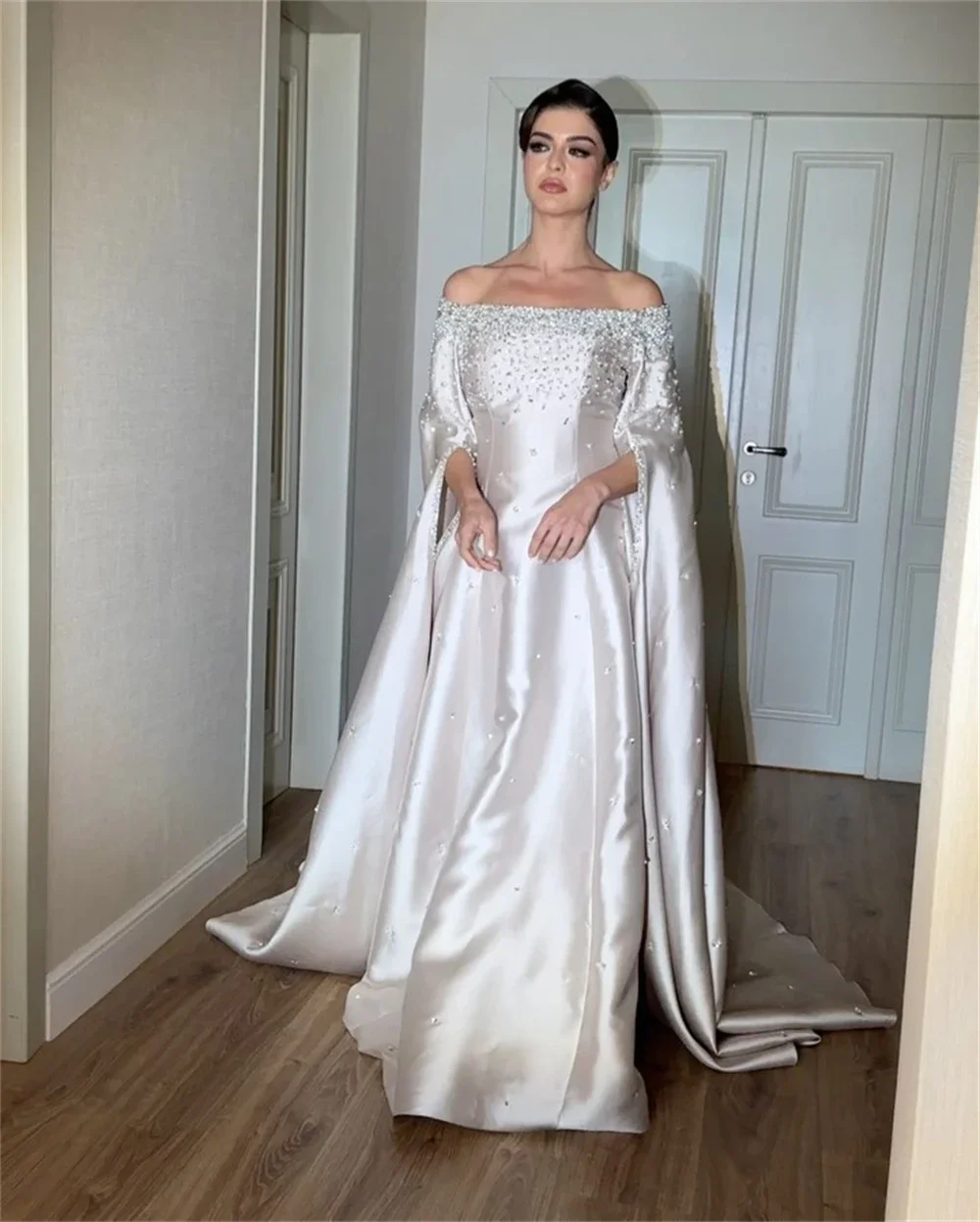 Customized Jiayigong Fashion Retro Off the Shoulder A-line Empire Sequin Floor Length Long Formal Evening Gowns فساتين سهرة