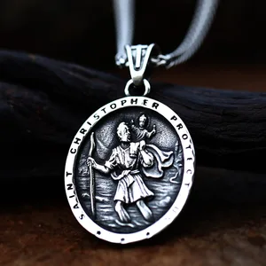 BEIER Colar de aço inoxidável para homens, Santo dos viajantes do tempo Pingente Cadeia, St Christopher Jóias, BP8-856 8 principais vendas chaveiro de são cristovão - №8