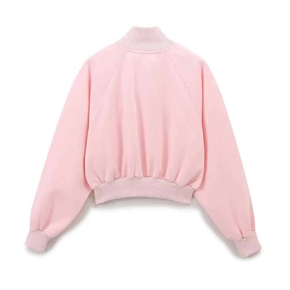 Tangada 2024 Women Fleece Crop Sweatshirts Oversize Zipper Long Sleeve Loose Pullovers 6H346