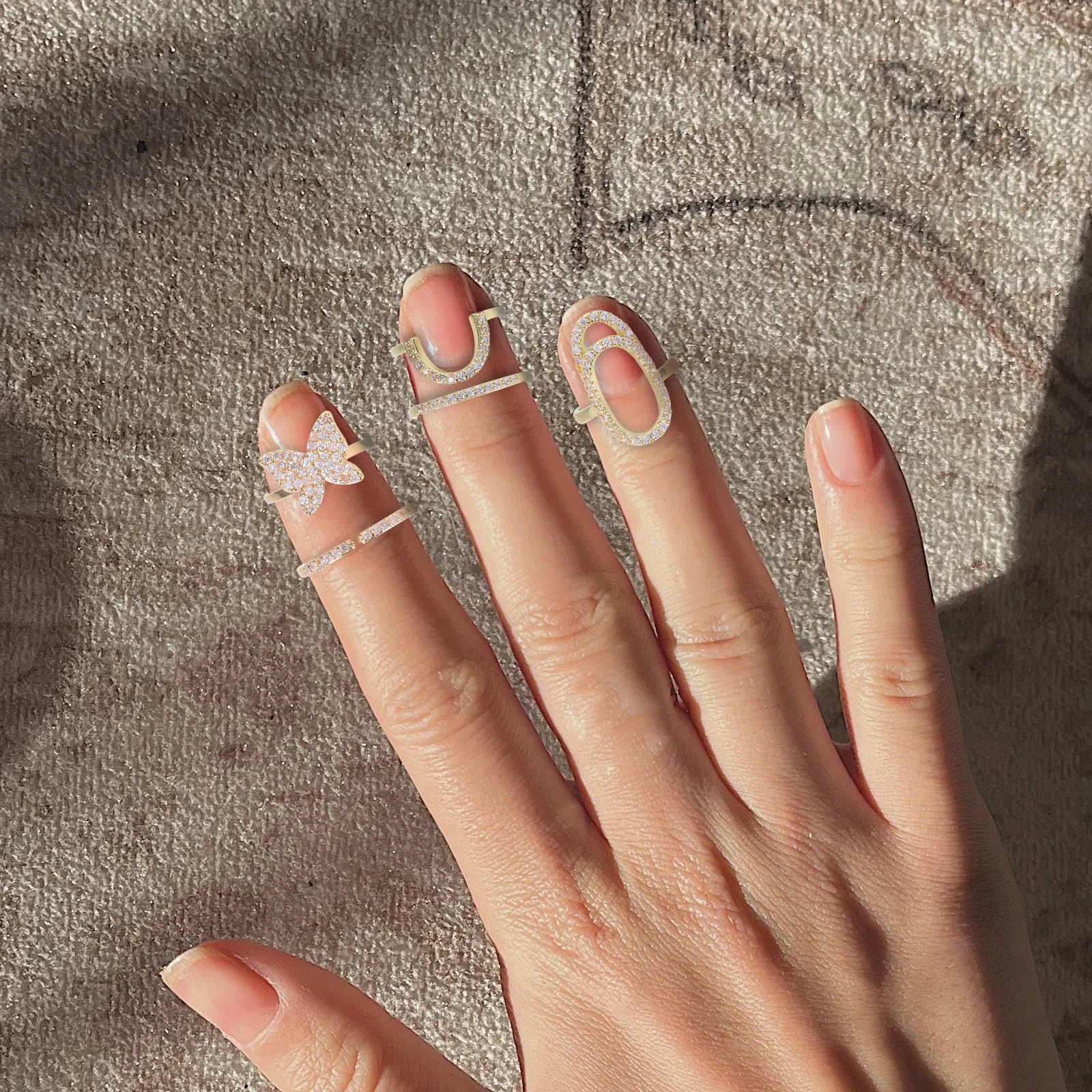 3 قطعة خواتم الأظافر للنساء الزركون البطانة مجوهرات الإصبع انفصال تألق اليد الجمال خواتم السيدات المألوف مجموعة كليب على #5