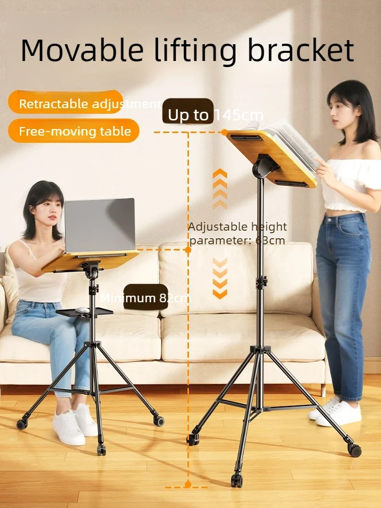 Rolling Laptop Desk Adjustable Height Standing Desk Workstation &Tripod for IPad Drawing Outdoor Live Streaming Storage Holders