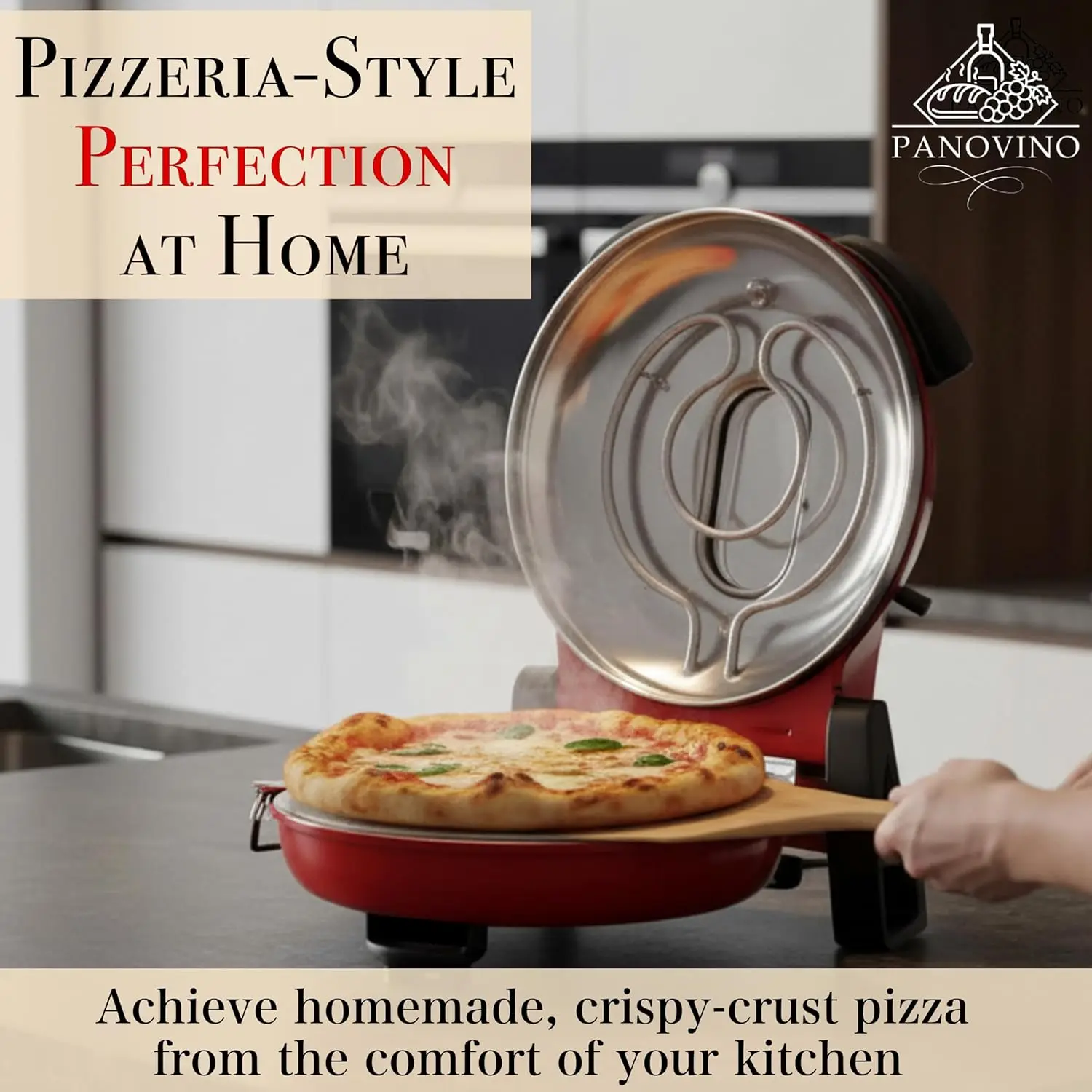 800°F Countertop Pizza Maker with 12-Inch Ceramic Stone & Dual Temperature Controls, Compact Indoor Electric Oven for Quick Home