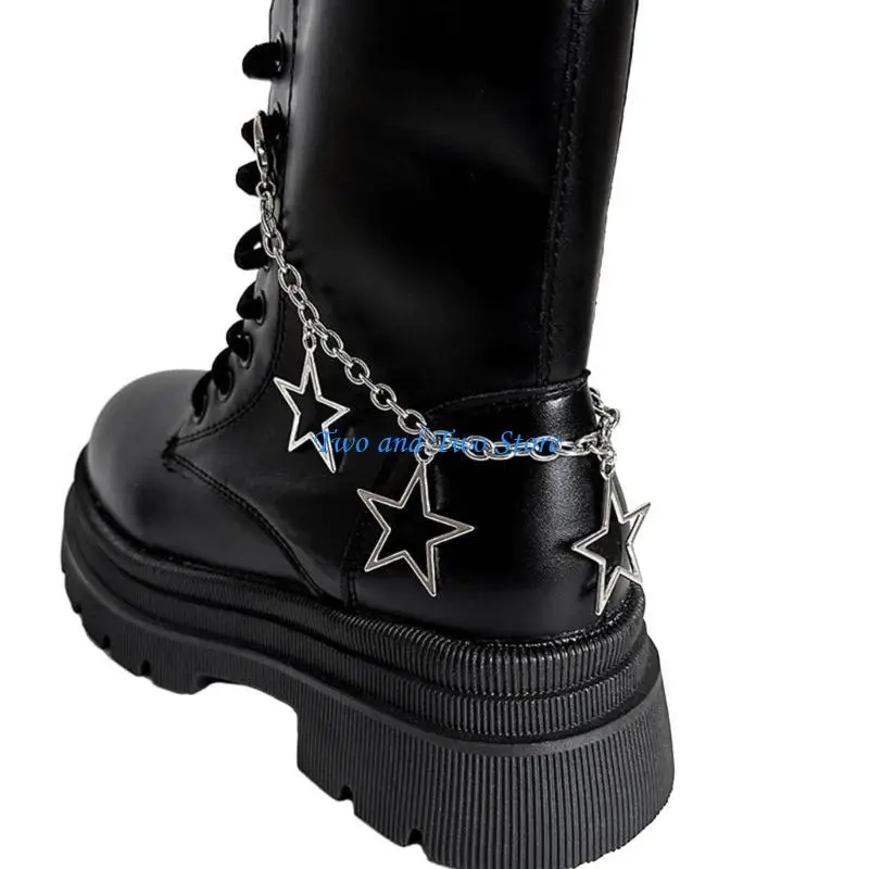 HX6F Five Pointed Star Shoe Chain Adjustable Martins Boot Chains Decoration Harajuku Jewelry Canvas Shoes Accessories
