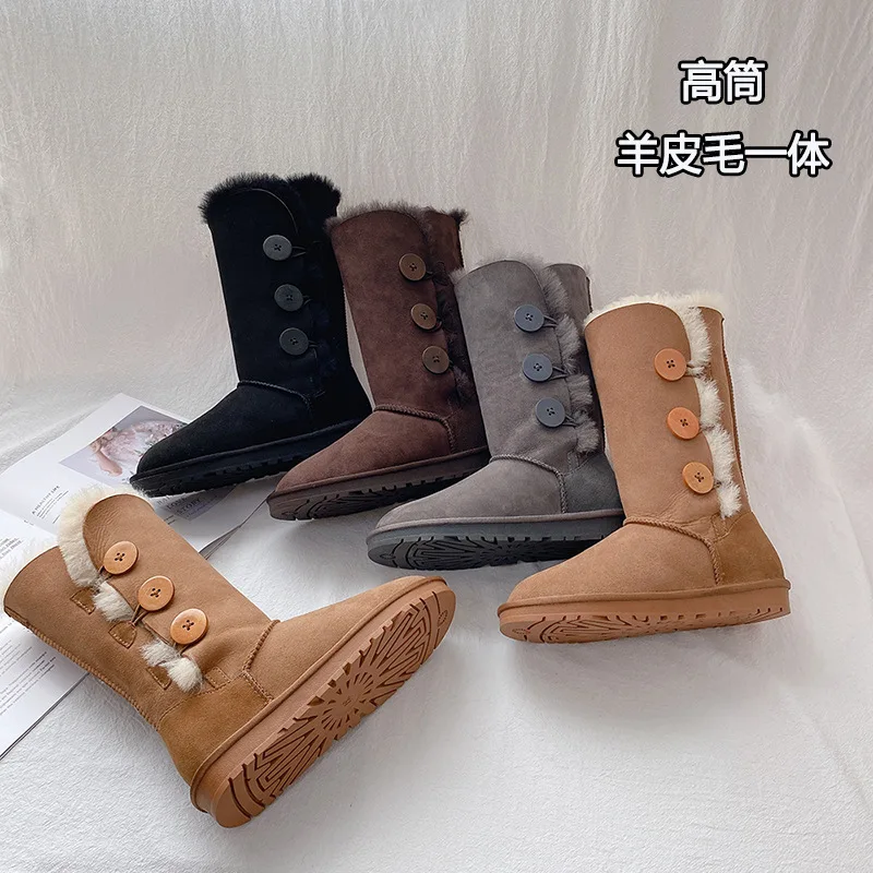 

2025 New Tall Sheepskin Integrated Snow Boots Women's Winter Warm and Non-slip Women's Boots Thickened Wool Cotton Boots