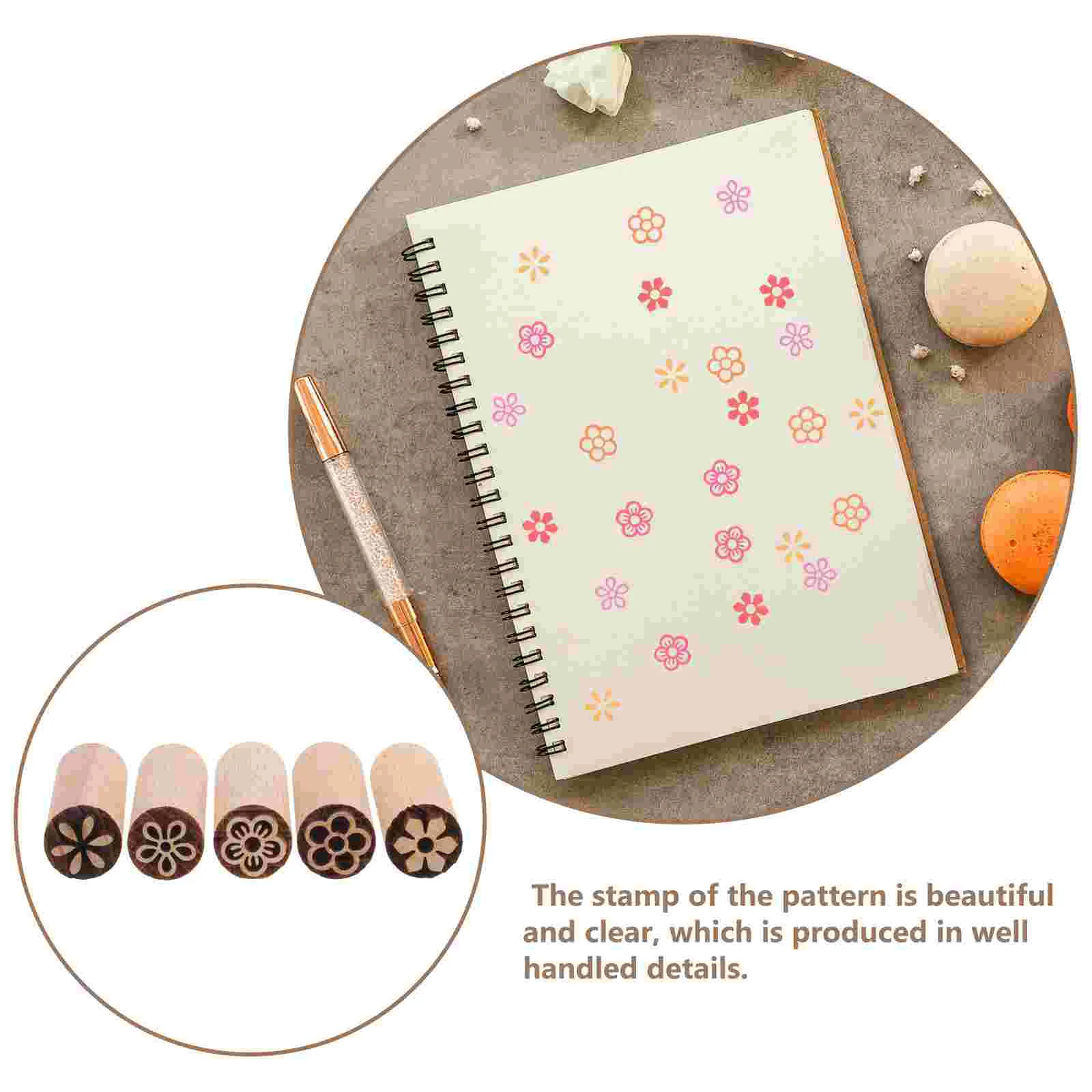 5 Pcs Floral Pattern Stamp Wood Texture Children Planner Clay Delicate Scrapbook Wooden