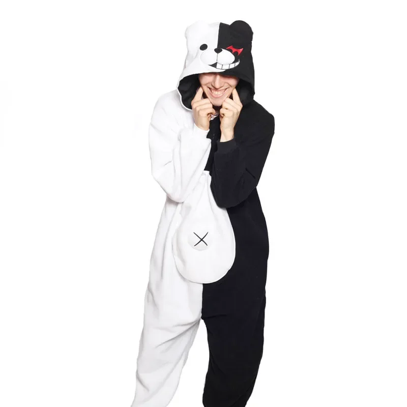 HKSNG Adult Monokuma Bear Onesies Kigurumi Cosplay Costume Anime Pajamas Halloween Party Jumpsuits Pyjamas Suit Homewear