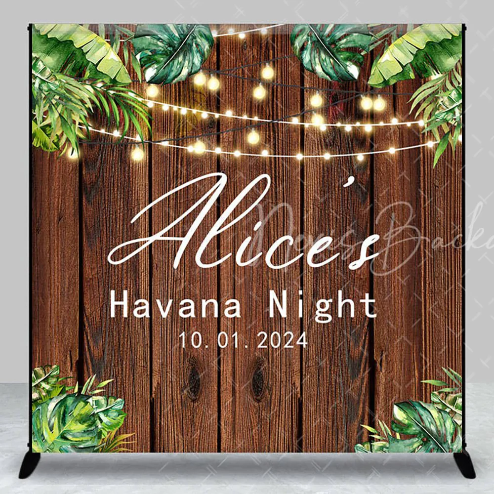 Custom Monstera Summer Wood Havana Night Backdrop for Party, Tropical Photography Background Studio Wall Decor - view 2