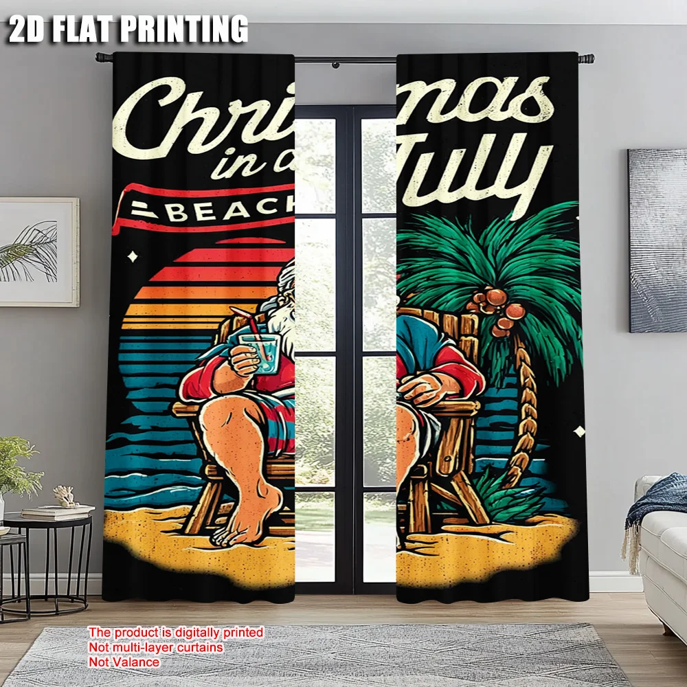 2 قطعة ، لوحات ستائر شعبية بطباعة طائرة ثنائية الأبعاد لعيد الميلاد المجيد سانتا كلوز والنسيج الاستوائي متعدد الاستخدامات (بدون قضيب) عطلة