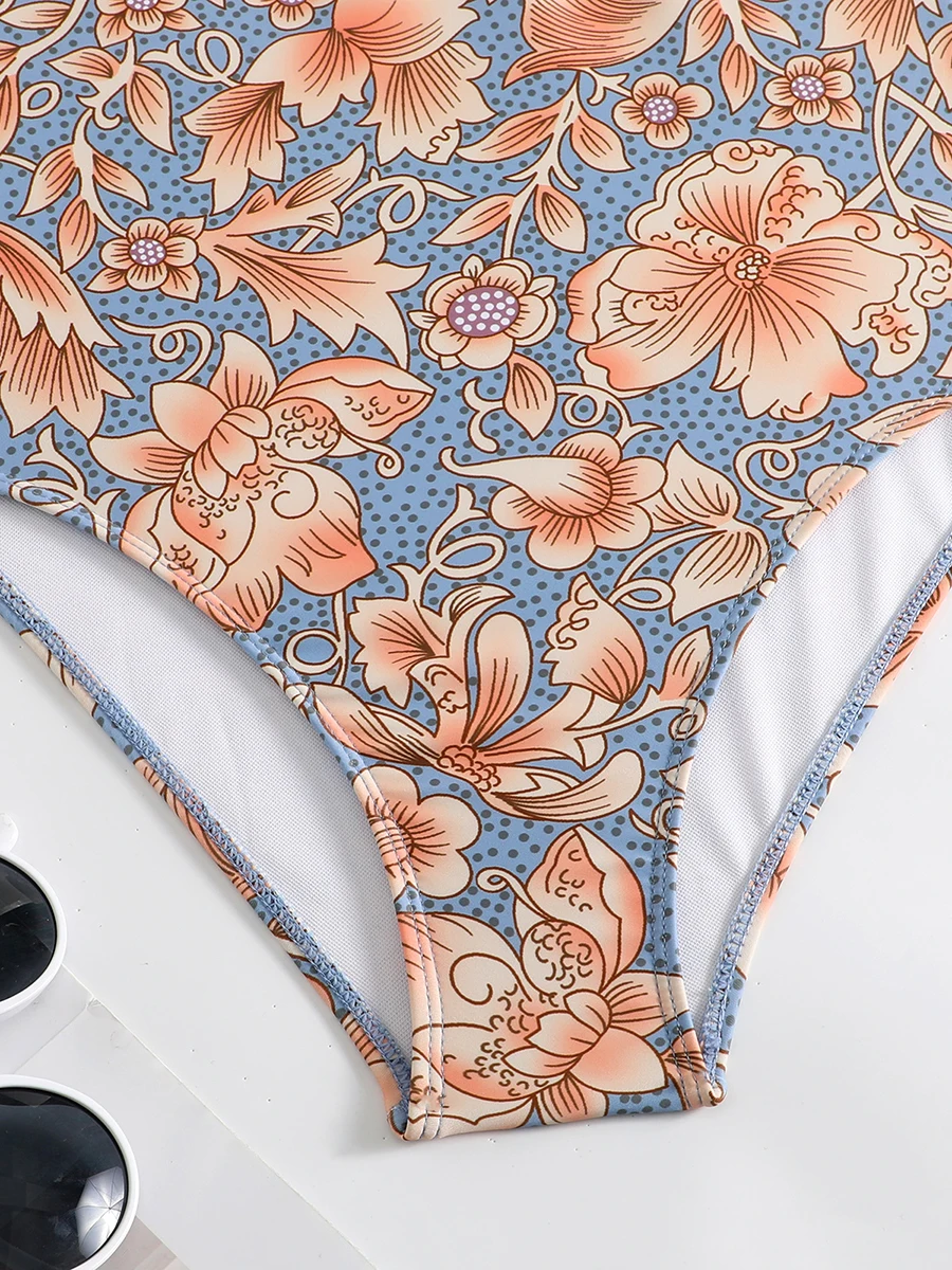 2026 Floral Halter Swimsuit U Neck Monokini Women One Piece Sexy Swimwear Female Beachwear Bathers Bathing Swimming Swim Suit